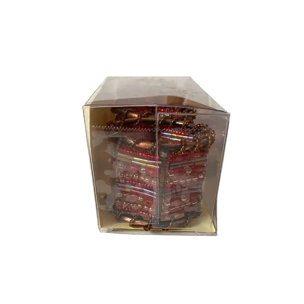 Pier 1 Beaded Napkin Rings Set of 8 Red Copper Moroccan Boho Table Decor